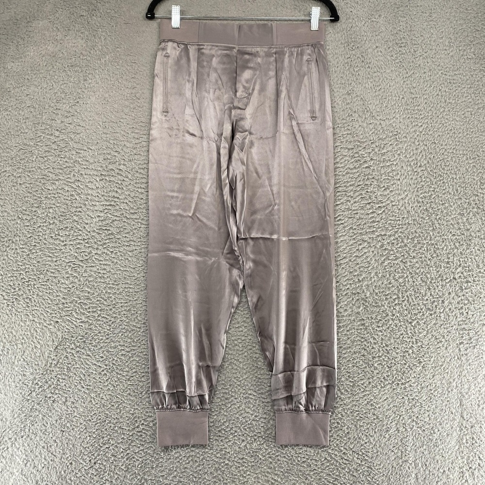 ATM Silk Joggers Womens XS Gray Satin Elastic Waist Cuffed Lounge Pants